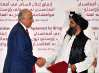 US Special Envoy Zalmay Khalilzad with Taliban leaders, Afghanistan, February 2020