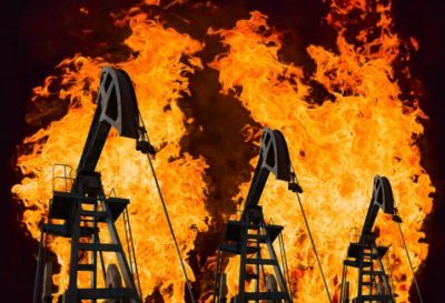 Burning oil fields (artist’s rendering / Shutterstock)