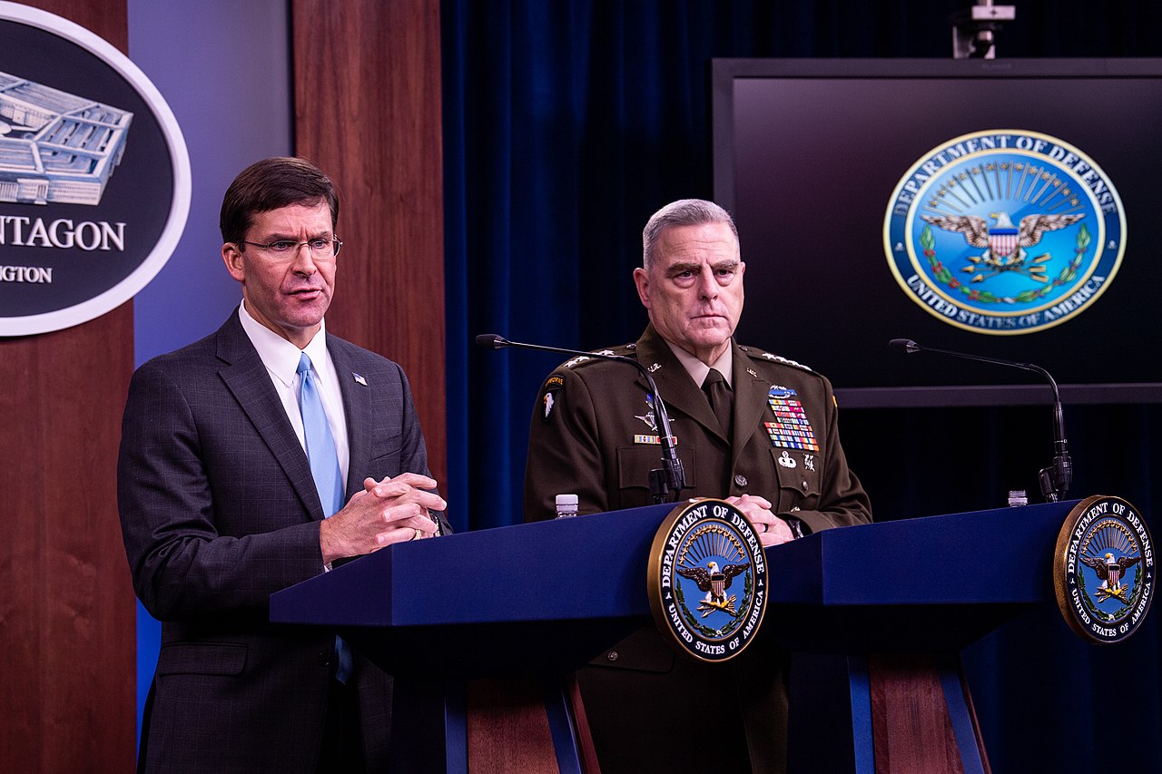 Secretary of Defense Mark Esper and Chairman of the Joint Chiefs of Staff Mark Milley (Secretary of Defense via Wikimedia Commons)