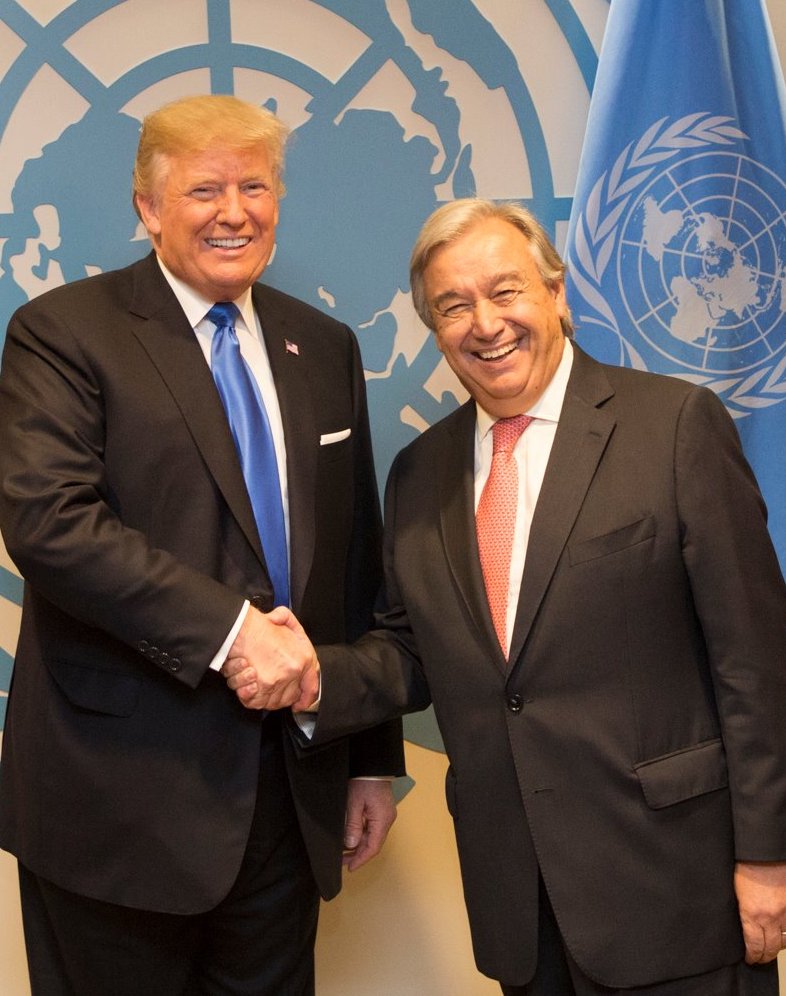 President Donald J. Trump and United Nations Secretary-General António Guterres at the United Nations General Assembly (Official White House Photo by Shealah Craighead)